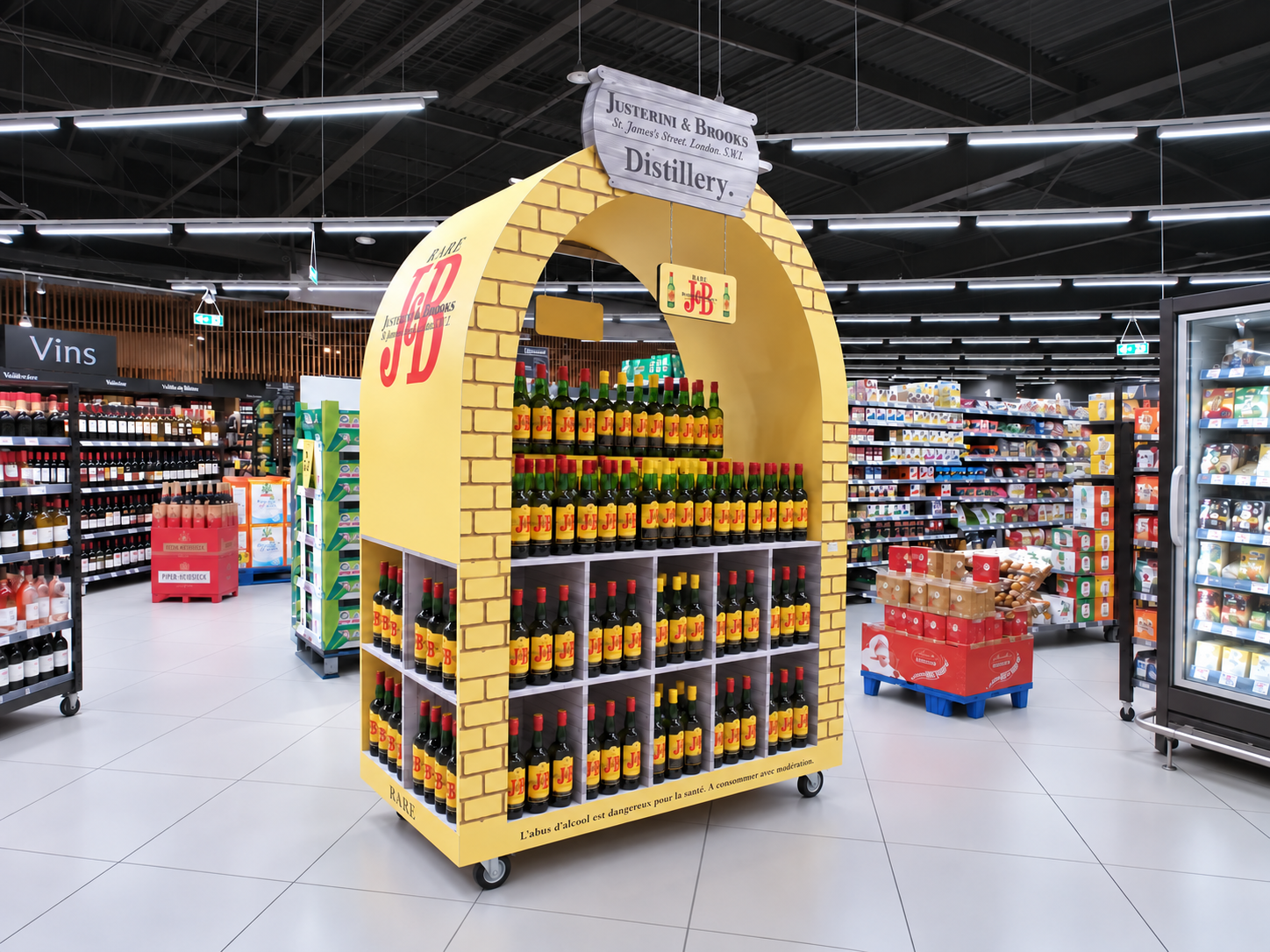 Permanente J&B-display met boog, opgesteld in de winkel