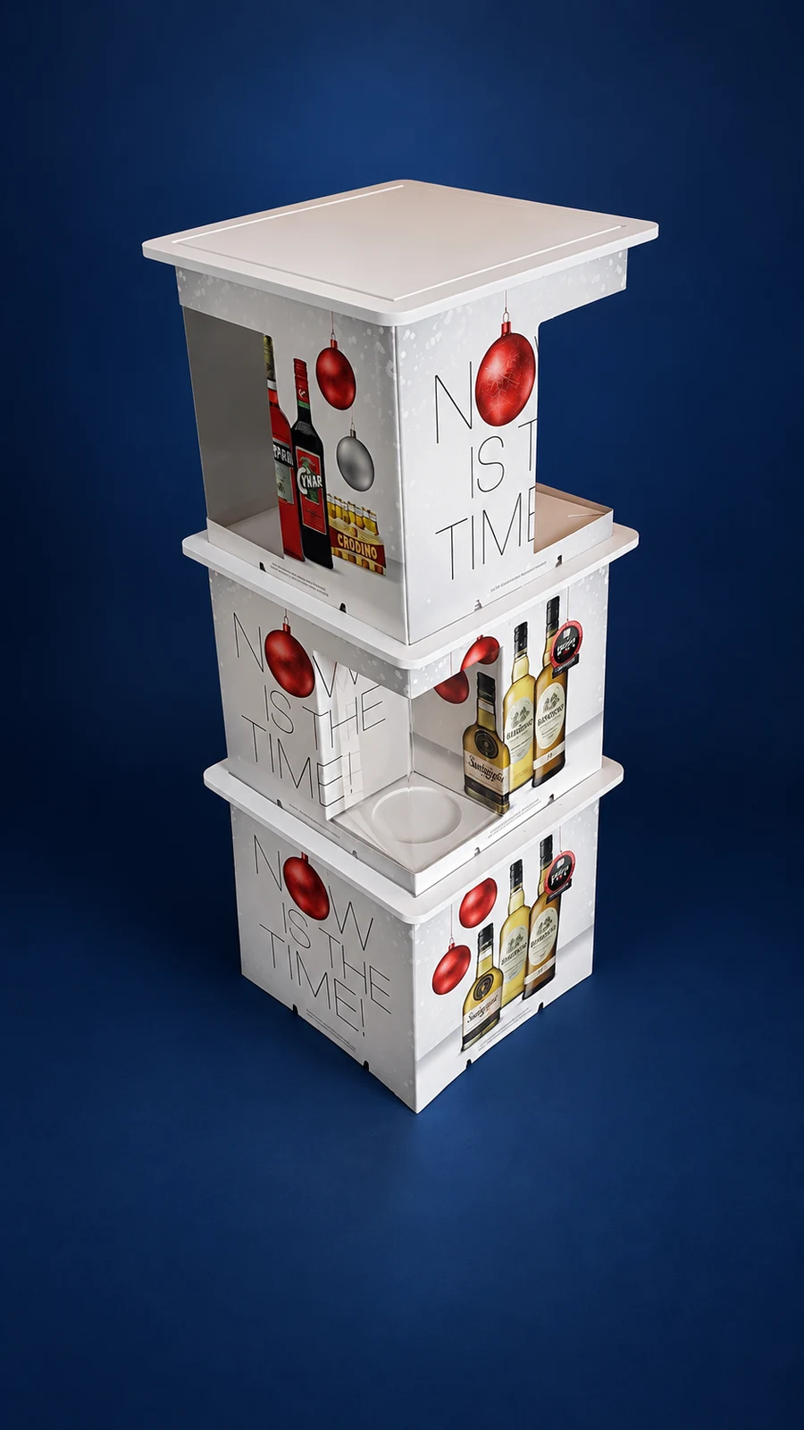 Stacked Campari promotional display cubes